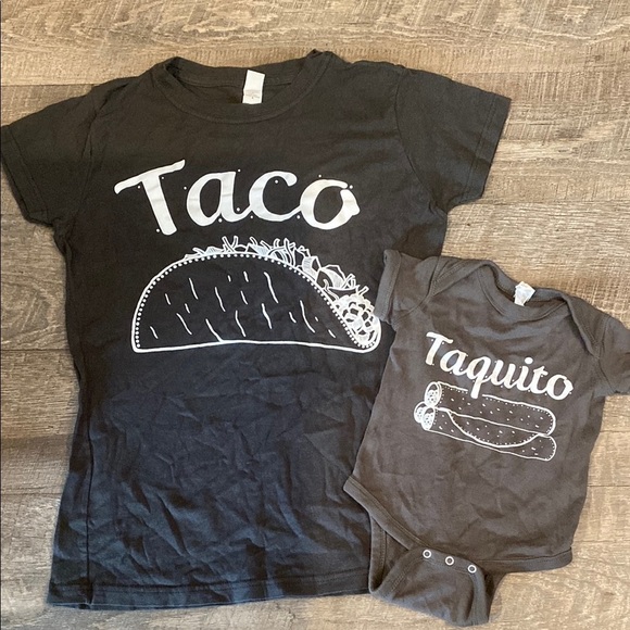 Rabbit Skins Black Short Sleeve Tees with Taco Designs NWOT Mommy & Baby set - Picture 2 of 8